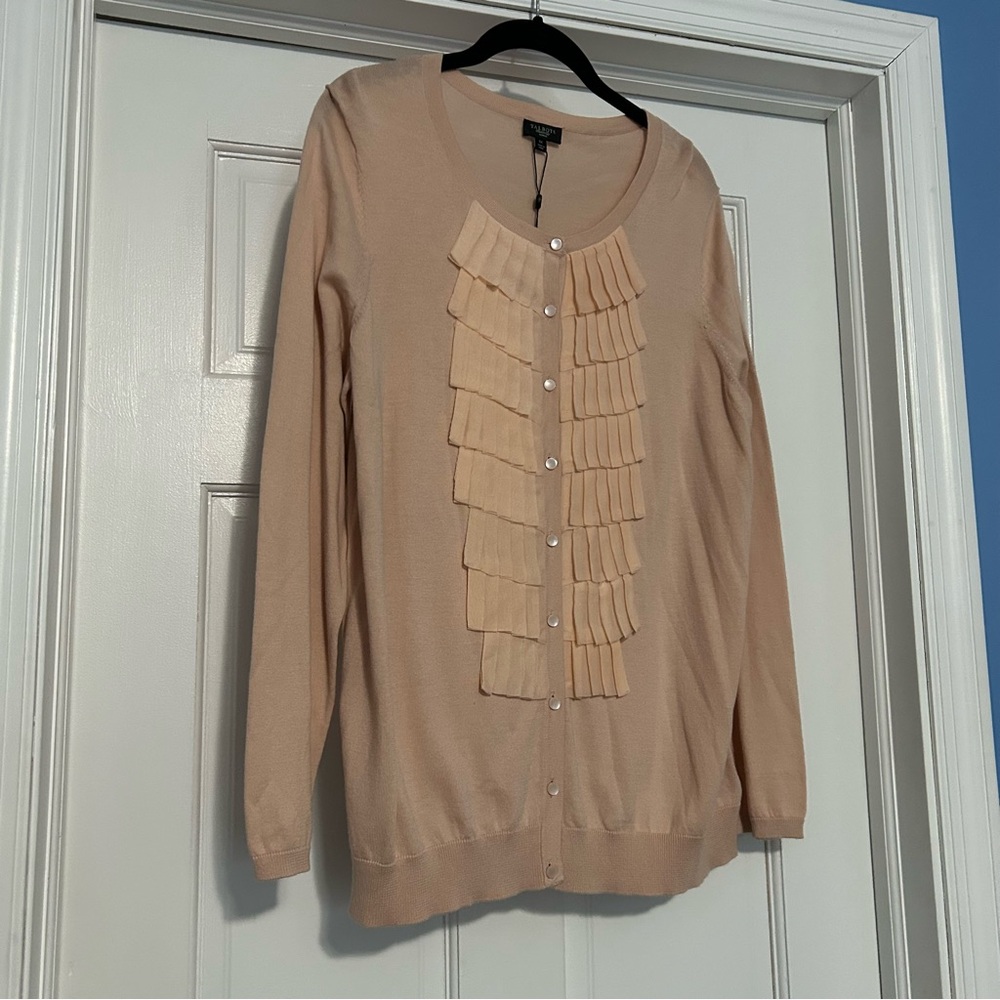 Talbots Woman 1X pink button front frilly cardigan sweater NWT pastel spring